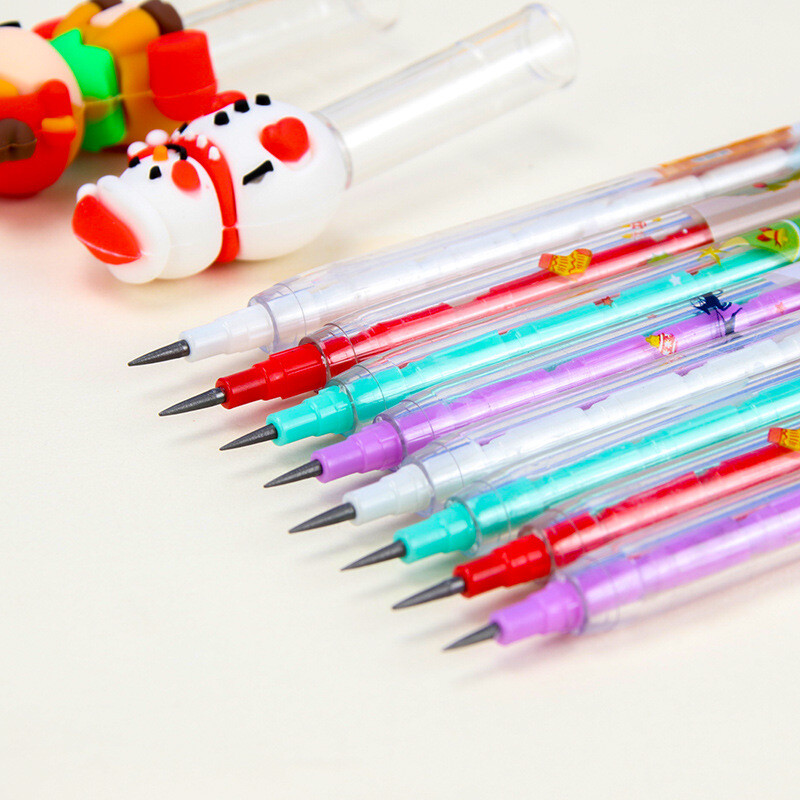 8 бр. Дядо Коледа, елени, снежен човек, подреждащи се блокчета, моливи за деца, коледна тематика, сувенири за парти, обратно на училище, канцеларски материали, подарък