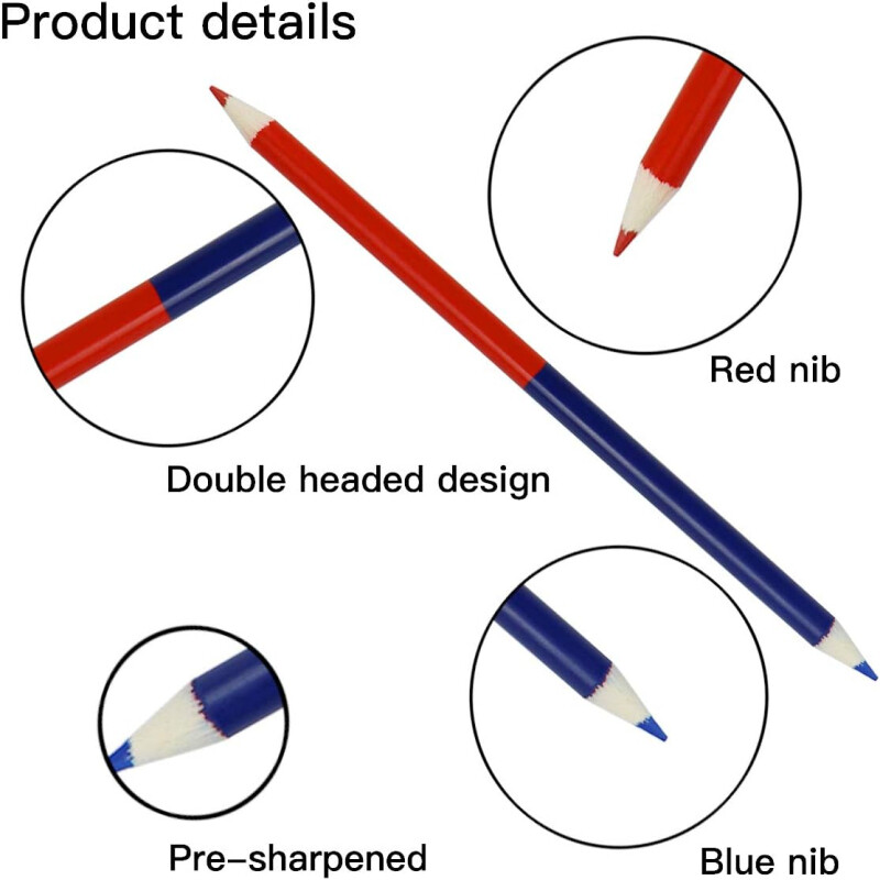 1 пакет Моливи за проверка Червени и сини Изтриваеми моливи Двуцветни моливи Предварително подострени моливи за тестове за оцветяване Оценяване