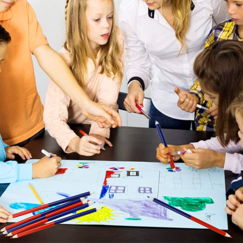 1 пакет Моливи за проверка Червени и сини Изтриваеми моливи Двуцветни моливи Предварително подострени моливи за тестове за оцветяване Оценяване