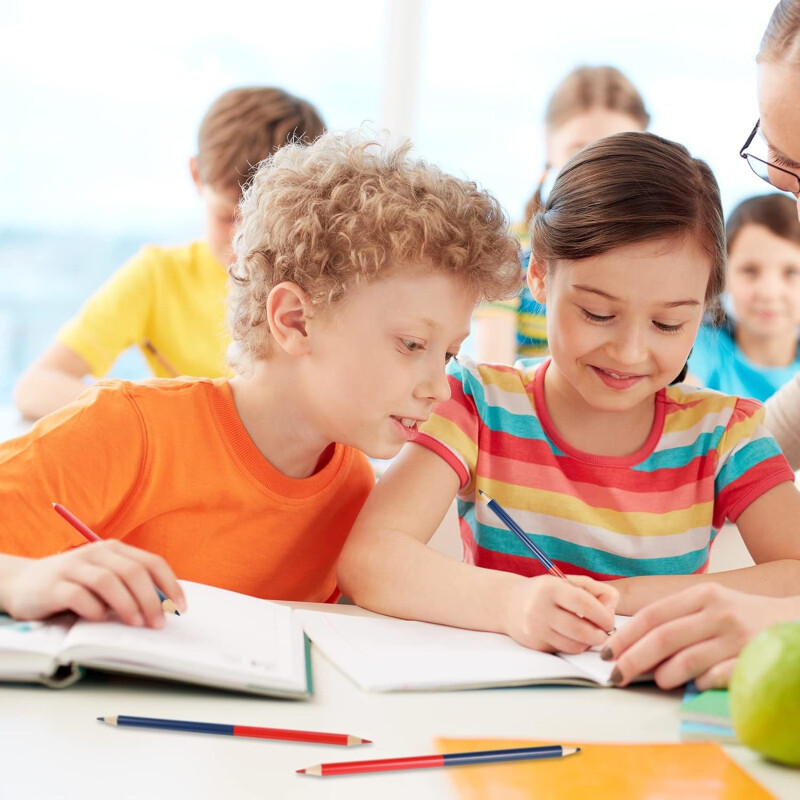 1 пакет Моливи за проверка Червени и сини Изтриваеми моливи Двуцветни моливи Предварително подострени моливи за тестове за оцветяване Оценяване