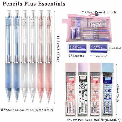 13 kom/set mehaničke olovke s vrećicom, 400 komada rubova, 2 gumice, automatska olovka 0,5 0,7 mm, pribor za kawaii pribor za povratak u školu
