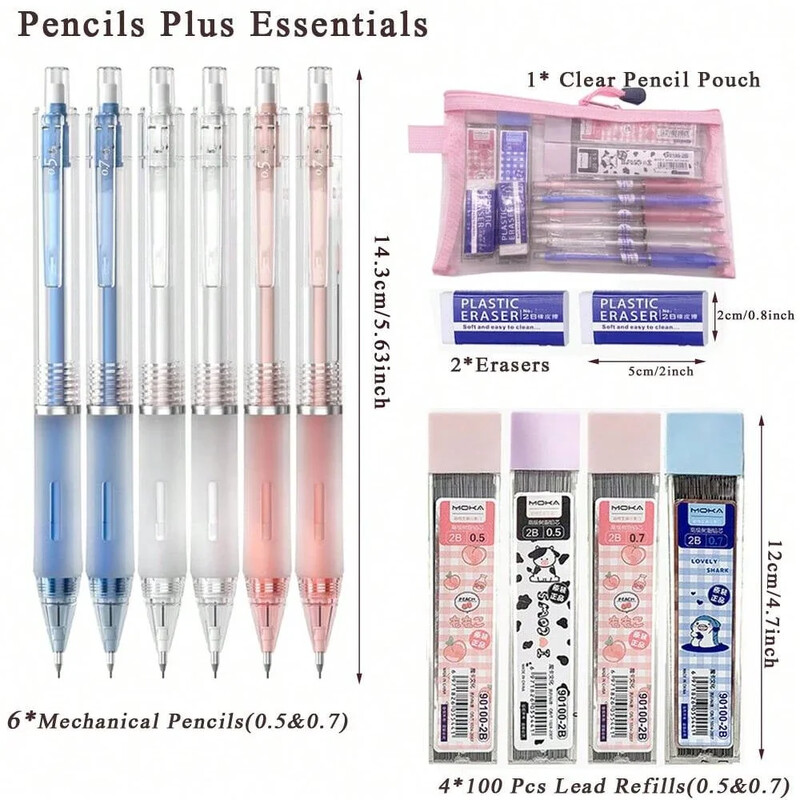 13 kom/set mehaničke olovke s vrećicom, 400 komada rubova, 2 gumice, automatska olovka 0,5 0,7 mm, pribor za kawaii pribor za povratak u školu