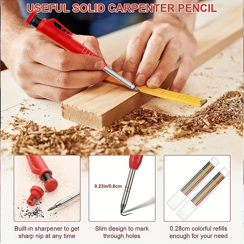 Čvrsta stolarska olovka od 2,8 mm sa šiljilom i poklopcem, označavanje dubokih rupa. Tesarska mehanička olovka Arhitektonska građevinska olovka