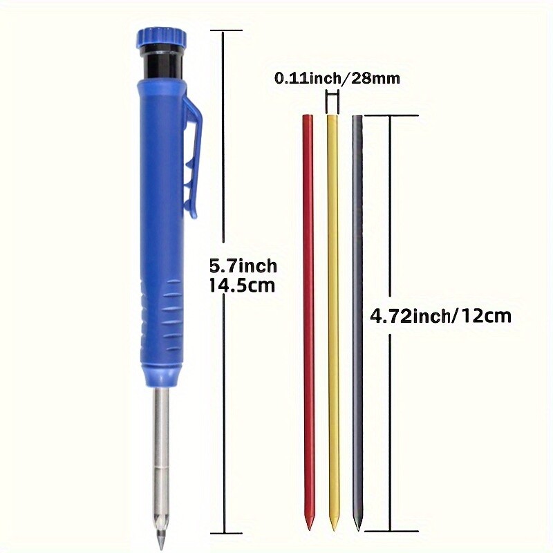 Čvrsta stolarska olovka od 2,8 mm sa šiljilom i poklopcem, označavanje dubokih rupa. Tesarska mehanička olovka Arhitektonska građevinska olovka