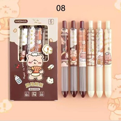 6PCS/KUTIJA Astronaut breskva crtani stil Izbrisiva gel olovka Student Friction Lako utrljavanje Kemijska olovka s crnom/plavom tintom od 0,5 mm