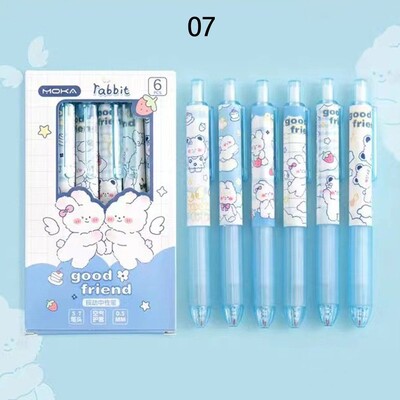 6PCS/KUTIJA Astronaut breskva crtani stil Izbrisiva gel olovka Student Friction Lako utrljavanje Kemijska olovka s crnom/plavom tintom od 0,5 mm