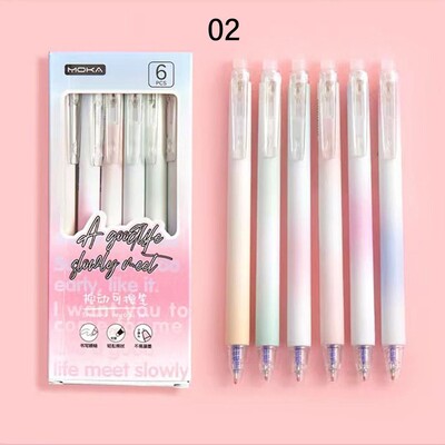 6PCS/KUTIJA Astronaut breskva crtani stil Izbrisiva gel olovka Student Friction Lako utrljavanje Kemijska olovka s crnom/plavom tintom od 0,5 mm