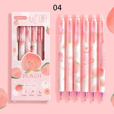 6PCS/KUTIJA Astronaut breskva crtani stil Izbrisiva gel olovka Student Friction Lako utrljavanje Kemijska olovka s crnom/plavom tintom od 0,5 mm