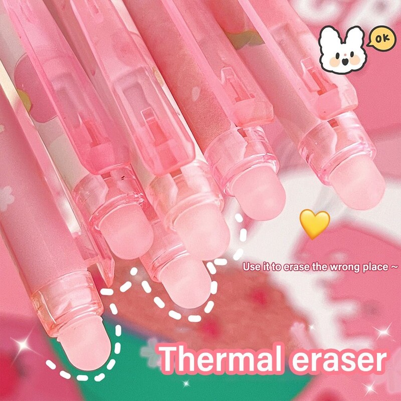 6PCS/KUTIJA Astronaut breskva crtani stil Izbrisiva gel olovka Student Friction Lako utrljavanje Kemijska olovka s crnom/plavom tintom od 0,5 mm