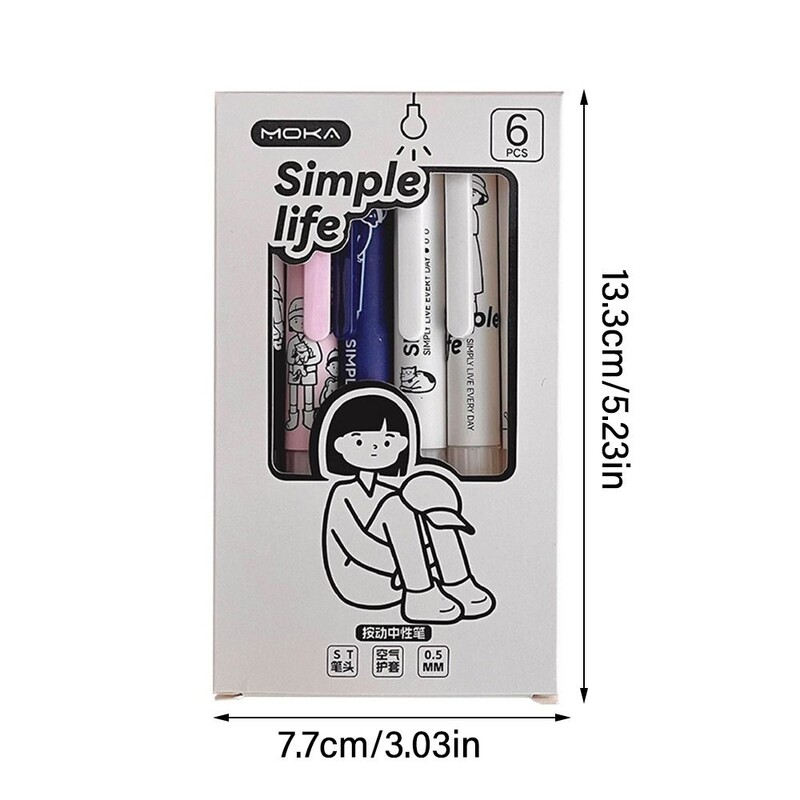 6PCS/KUTIJA Astronaut breskva crtani stil Izbrisiva gel olovka Student Friction Lako utrljavanje Kemijska olovka s crnom/plavom tintom od 0,5 mm