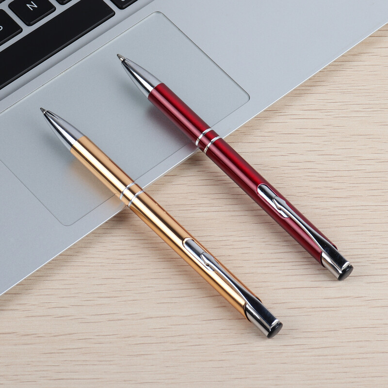 2 vnt Tušinukų stiliaus preso metalinės medžiagos tušinukai mokyklos biurui G2 pildomas juodas mėlynas rašalas, 0,7 mm prabangus dovanų rašiklis