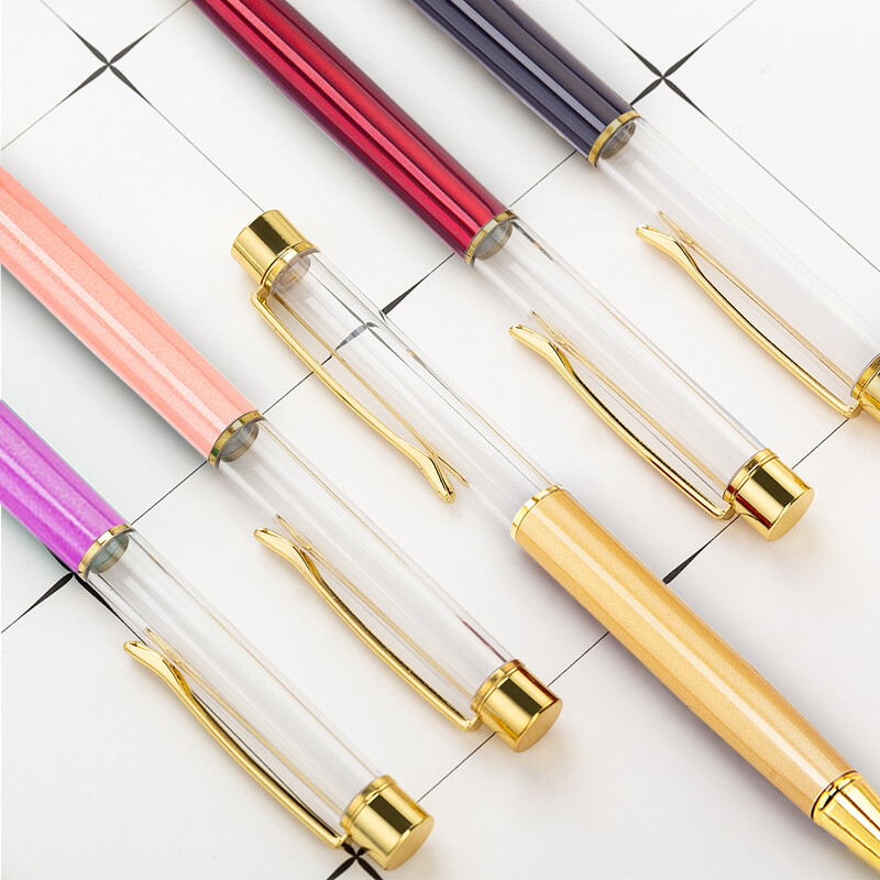 Креативна химикалка с празна туба, самозапълваща се метална кристална химикалка без златно фолио, маслена ролкова химикалка, сладък подарък за писане „направи си сам“