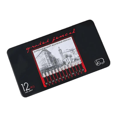 Set de creioane 12 buc 2H-8B Schiță Desen Cărbune Carbon Pen Lemn Creioane pentru pictură Materiale de papetărie Cutie de fier