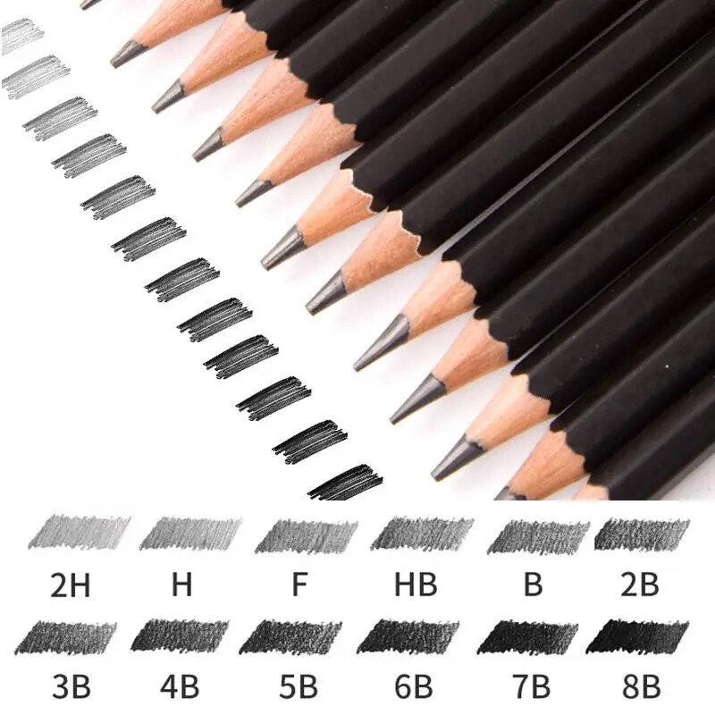 Set de creioane 12 buc 2H-8B Schiță Desen Cărbune Carbon Pen Lemn Creioane pentru pictură Materiale de papetărie Cutie de fier