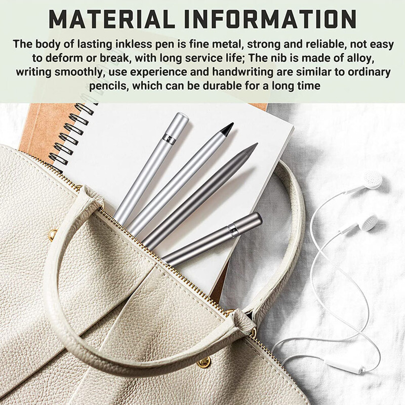 Metalna olovka bez tinte Olovka za potpis bez tinte Olovka za beskonačno pisanje Metalna izbrisiva olovka za djecu, odrasle, uredski školski pribor