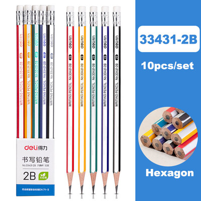 Deli 10kom/set drvena olovka s gumicom za djecu studente slikanje pisanje školski ured kućni pribor HB 2B olovka