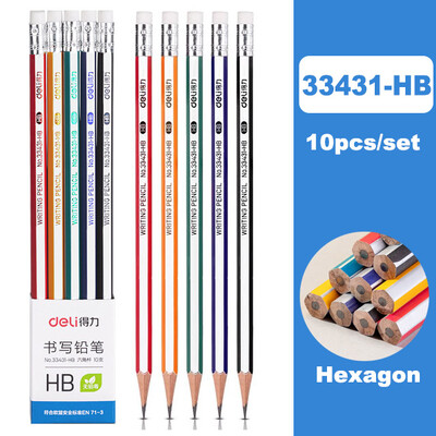 Deli 10kom/set drvena olovka s gumicom za djecu studente slikanje pisanje školski ured kućni pribor HB 2B olovka