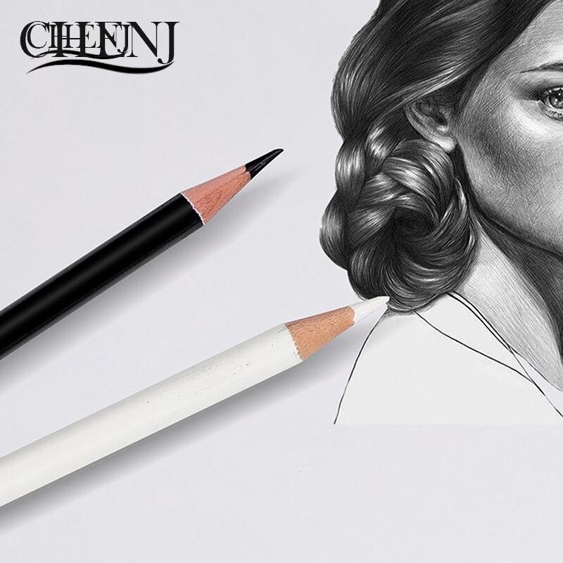 12 vnt., balti ir juodi spalvoti pieštukai, profesionalūs aliejiniai pieštukai, piešimo pieštukų rinkinys eskizų mokyklos mokinių meno reikmenys