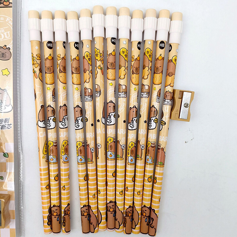 1 пакет анимационни моливи Capybara HB, 12 молива и 1 комплект канцеларски ролкови моливи, студентски писане, рисуване, HB моливи, химикалки за скици