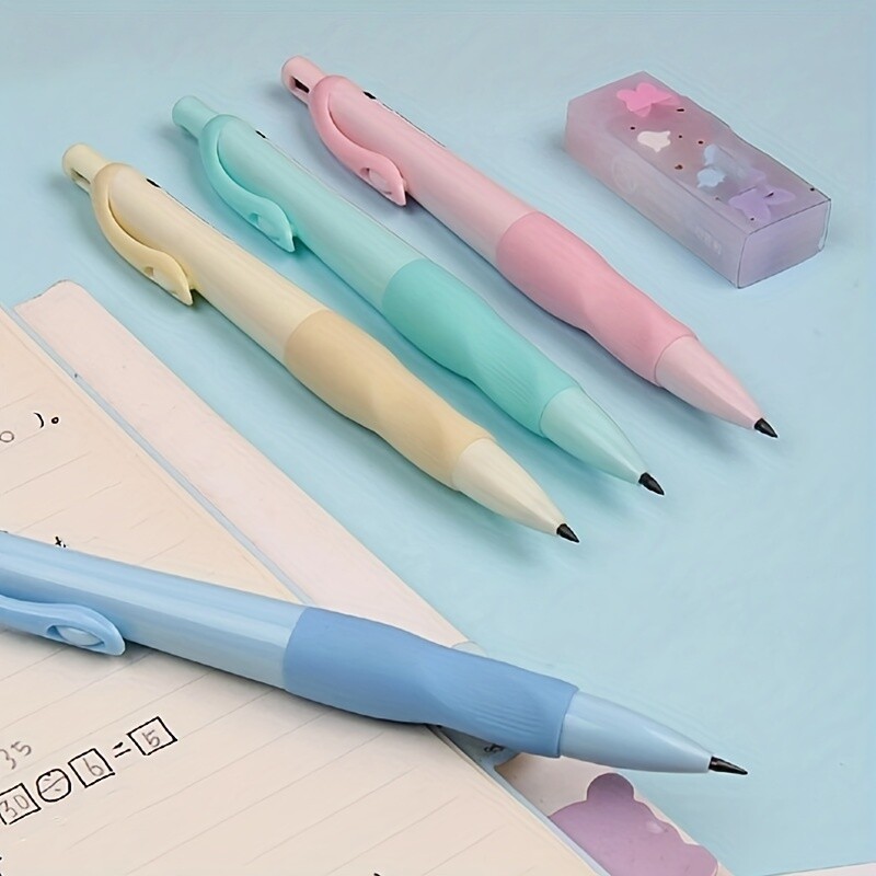 Комплект механични моливи с удобен захват 0,5/0,7/0,9/2,0 мм поводи 2B Молив за писане на изкуство Офис консумативи Канцеларски материали (4 молива + 4 повода)