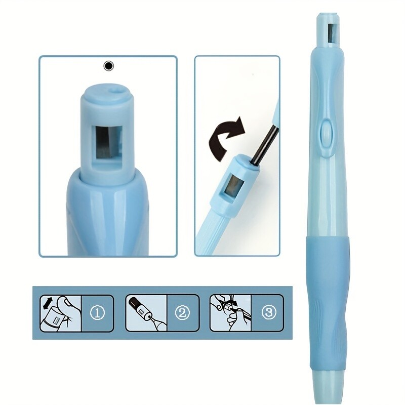 Комплект механични моливи с удобен захват 0,5/0,7/0,9/2,0 мм поводи 2B Молив за писане на изкуство Офис консумативи Канцеларски материали (4 молива + 4 повода)