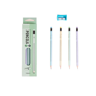 12 части дървен триъгълник HB Комплект моливи с гумичка Острилка за моливи за обучение на ученици Молив за училищни канцеларски принадлежности