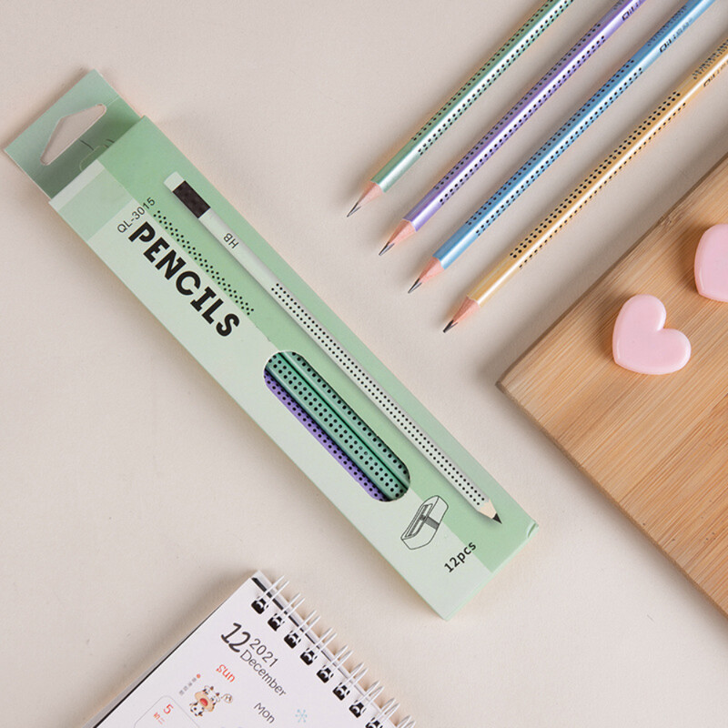 12 части дървен триъгълник HB Комплект моливи с гумичка Острилка за моливи за обучение на ученици Молив за училищни канцеларски принадлежности