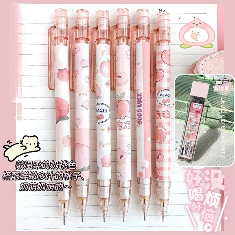 Set de creioane mecanice Kawaii 0,5/0,7 mm 2B reumplere drăguț desene animate creioane automate rechizite de birou pentru școală stație cadou pentru copii