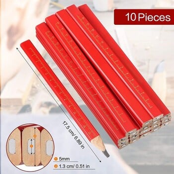 10 ΤΕΜ/Σετ Ξυλουργικά μολύβια Carpenter Pencil with Scale Black Lead Special Marking Pen DIY Builder Joiners Tool Pencil