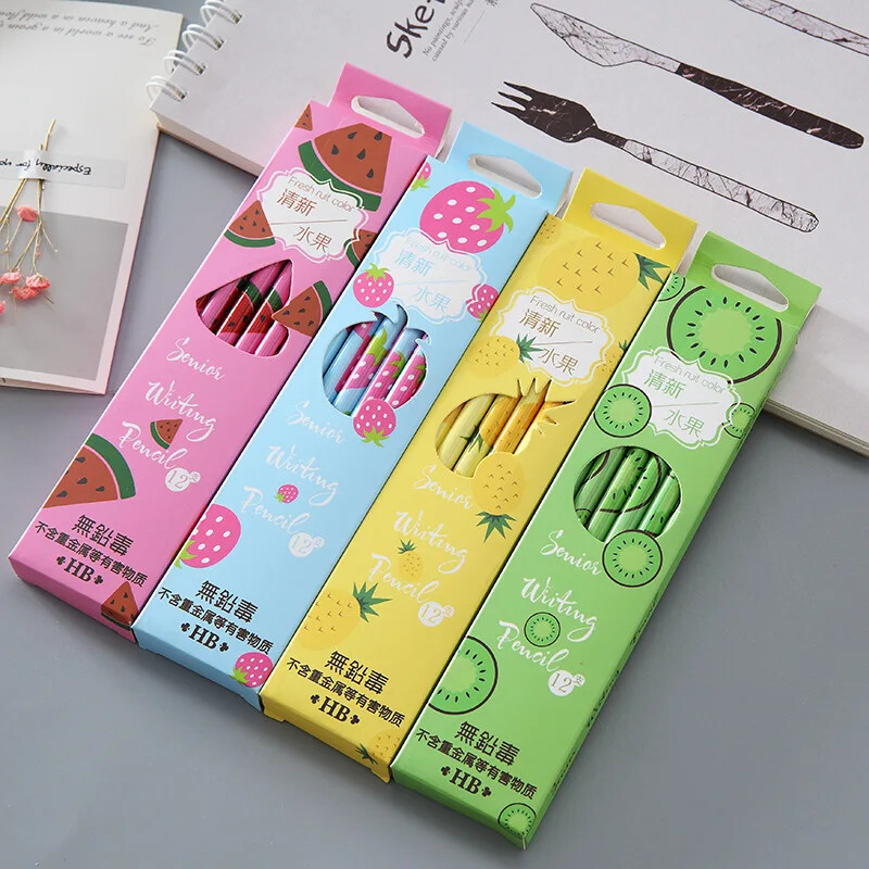 12Pcs/Set Kawaii Fruit HB olovka slatka jagoda Drvena olovka za crtanje s gumenom olovkom za skice Dječji školski uredski pribor Poklon