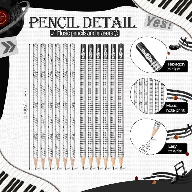 10 бр. Молив за музикални ноти Музикални дървени моливи, Моливи за клавиатура на пиано, Подарък за деца с пиано и музикално парти, Офисни материали