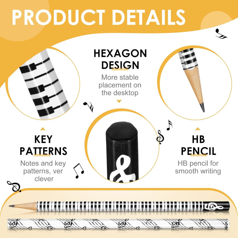 10 бр. Молив за музикални ноти Музикални дървени моливи, Моливи за клавиатура на пиано, Подарък за деца с пиано и музикално парти, Офисни материали