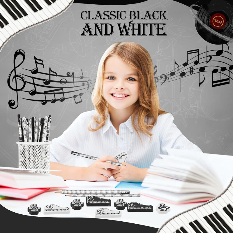 10 бр. Молив за музикални ноти Музикални дървени моливи, Моливи за клавиатура на пиано, Подарък за деца с пиано и музикално парти, Офисни материали