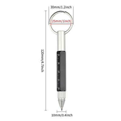 Mini višenamjenska kemijska olovka Stylus od legure s odvijačem Alat za zaslon osjetljiv na dodir Privjesak za ključeve 6-u-1 prijenosne mjerne olovke