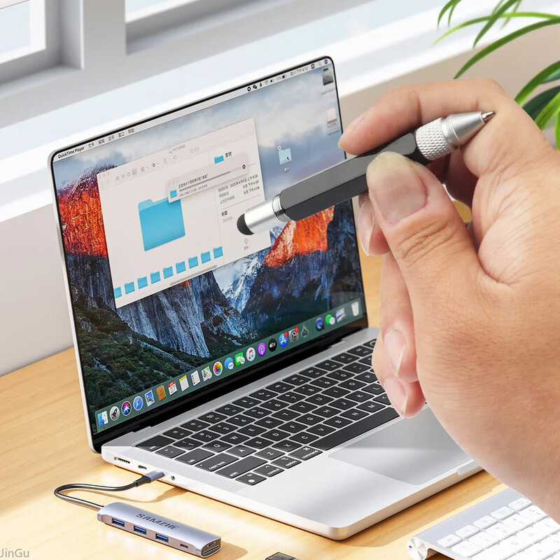 Mini višenamjenska kemijska olovka Stylus od legure s odvijačem Alat za zaslon osjetljiv na dodir Privjesak za ključeve 6-u-1 prijenosne mjerne olovke