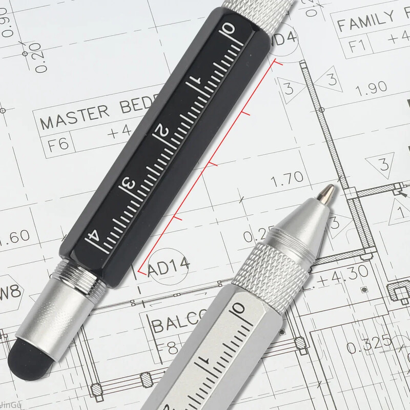 Mini višenamjenska kemijska olovka Stylus od legure s odvijačem Alat za zaslon osjetljiv na dodir Privjesak za ključeve 6-u-1 prijenosne mjerne olovke