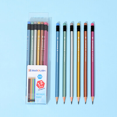 12 kom. HB olovke, metalik boja, metalik prethodno naoštrene olovke za povratak u školu, slatke zabavne olovke za djecu, djevojčice, učenice, učiteljice