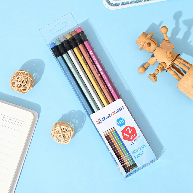 12 kom. HB olovke, metalik boja, metalik prethodno naoštrene olovke za povratak u školu, slatke zabavne olovke za djecu, djevojčice, učenice, učiteljice