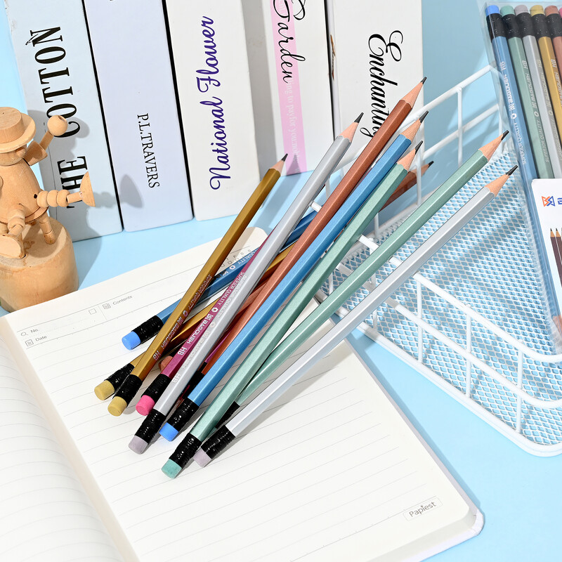 12 kom. HB olovke, metalik boja, metalik prethodno naoštrene olovke za povratak u školu, slatke zabavne olovke za djecu, djevojčice, učenice, učiteljice