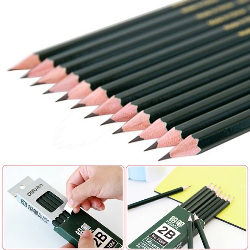 Deli 12 kom/set Olovka za crtanje 2B HB Grafitne ugljene olovke za pisanje skica za djecu početnike Likovni pribor Alati za slikanje