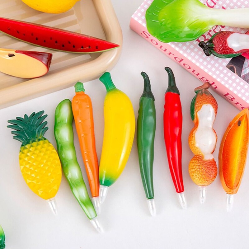 Творческа химикалка със симулация на зеленчуци и плодове Магнитна бързосъхнеща гел химикалка 0,7 mm Черно мастило Писалка с подпис Училищен офис