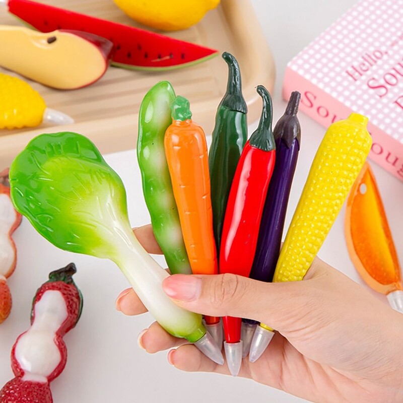 Творческа химикалка със симулация на зеленчуци и плодове Магнитна бързосъхнеща гел химикалка 0,7 mm Черно мастило Писалка с подпис Училищен офис