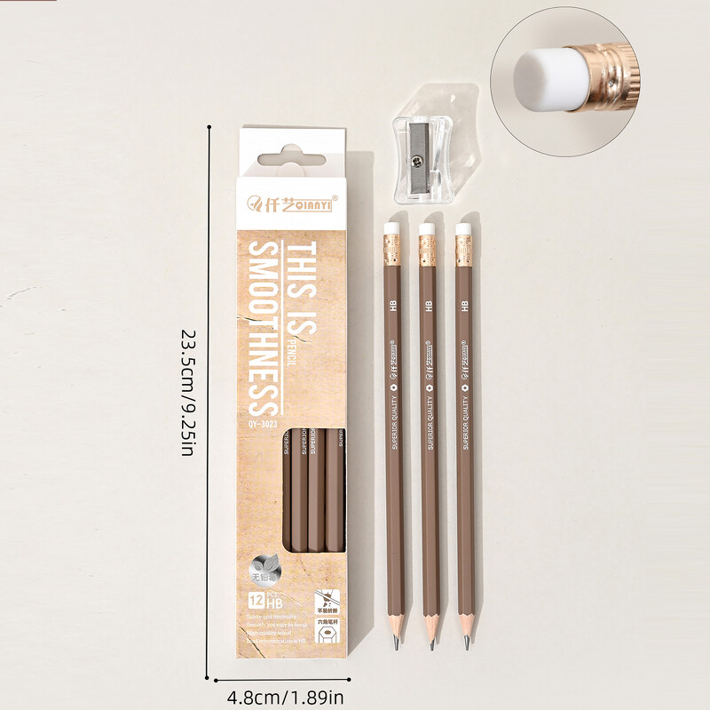 12Pcs/set Monokromatska HB studentska olovka s gumicom Prethodno naoštrena Besplatno šiljilo Kulturni školski pribor Poklon