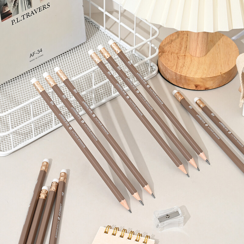 12Pcs/set Monokromatska HB studentska olovka s gumicom Prethodno naoštrena Besplatno šiljilo Kulturni školski pribor Poklon