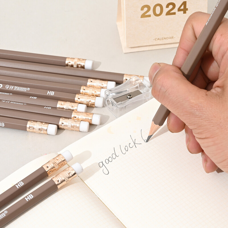 12Pcs/set Monokromatska HB studentska olovka s gumicom Prethodno naoštrena Besplatno šiljilo Kulturni školski pribor Poklon