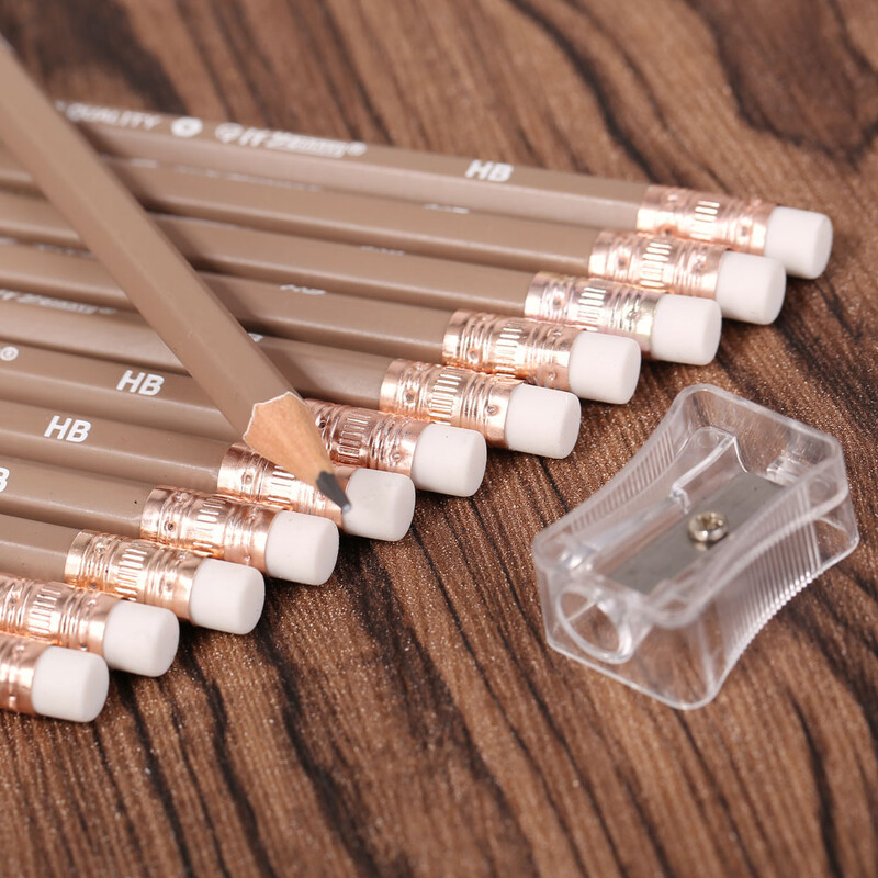 12Pcs/set Monokromatska HB studentska olovka s gumicom Prethodno naoštrena Besplatno šiljilo Kulturni školski pribor Poklon
