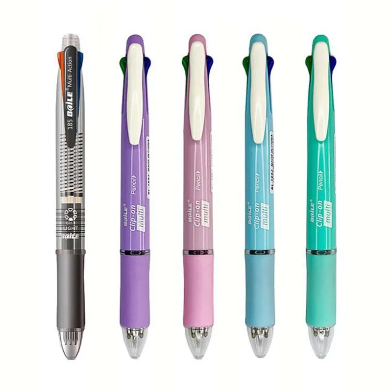 5 в 1 многоцветни химикалки 4 цвята химикалки 1 автоматичен молив с гумичка за училищни канцеларски принадлежности Канцеларски материали