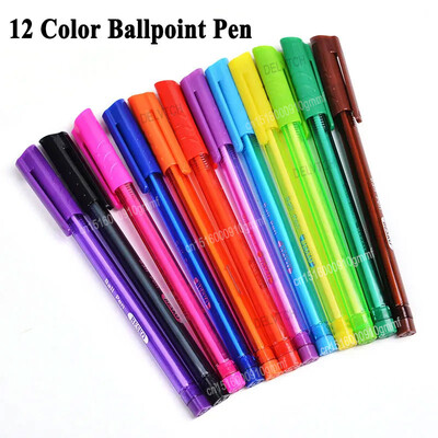 DELVTCH 12Pcs Set boja Kemijska olovka s vrhom od 1,0 mm Uredska kemijska olovka Školski učenici Pisanje Crtanje Pribor za pisanje Pokloni za djecu