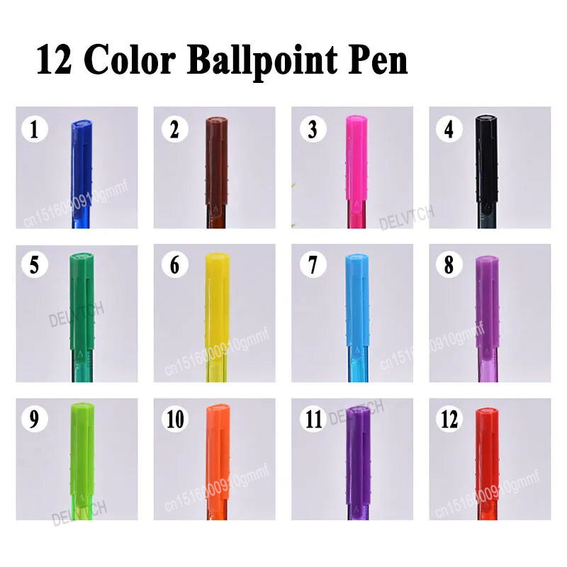 DELVTCH 12Pcs Set boja Kemijska olovka s vrhom od 1,0 mm Uredska kemijska olovka Školski učenici Pisanje Crtanje Pribor za pisanje Pokloni za djecu