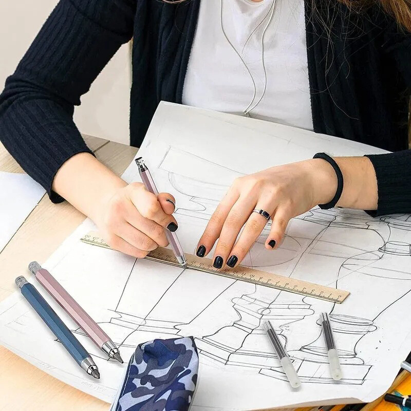 Metalna mehanička olovka za crtanje od 4,0 mm s kompletom olovnica od 2B Profesionalna automatska olovka za umjetničko crtanje Uredski pribor